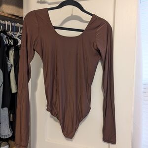 Aerie Brown Long Sleeve Scoop Bodysuit L